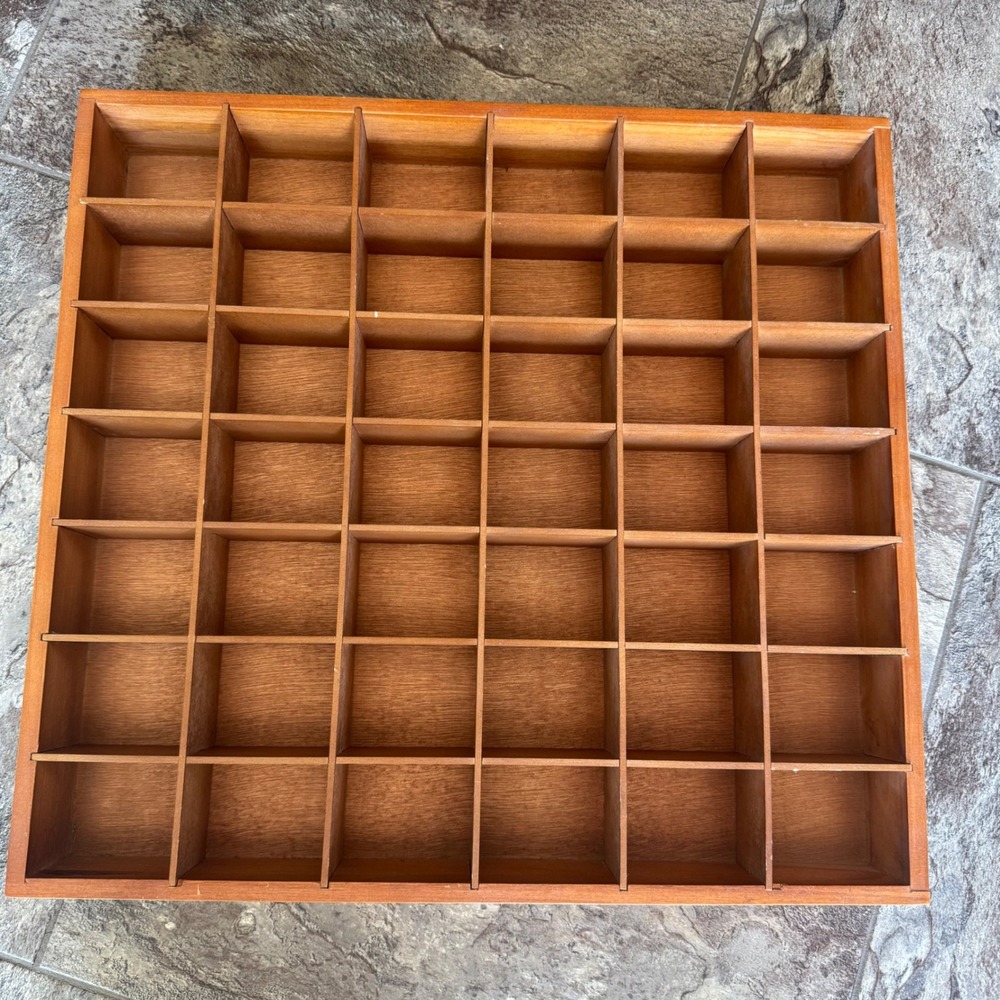 Vintage Wood Shadow Box Display Case 42 Compartments Wall Hanging Curio Cabinet